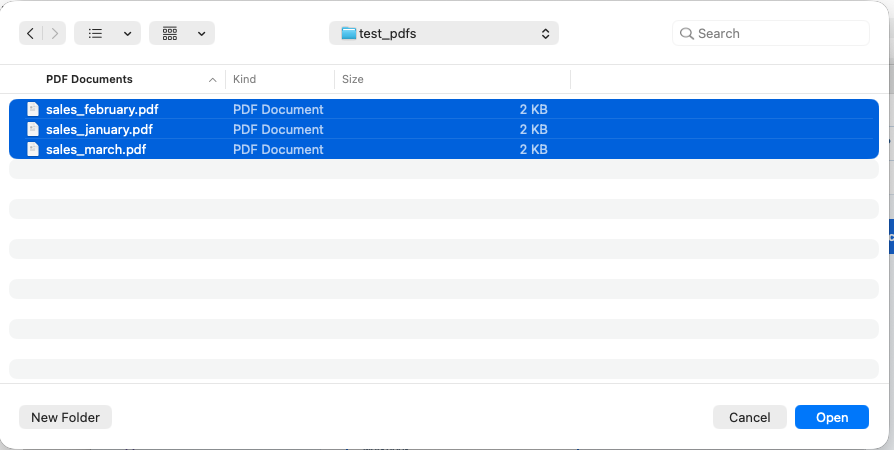 Selecting January February and March PDF files in FilesStayLocal