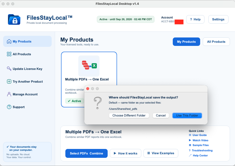 FilesStayLocal asking where to save the generated Excel workbook