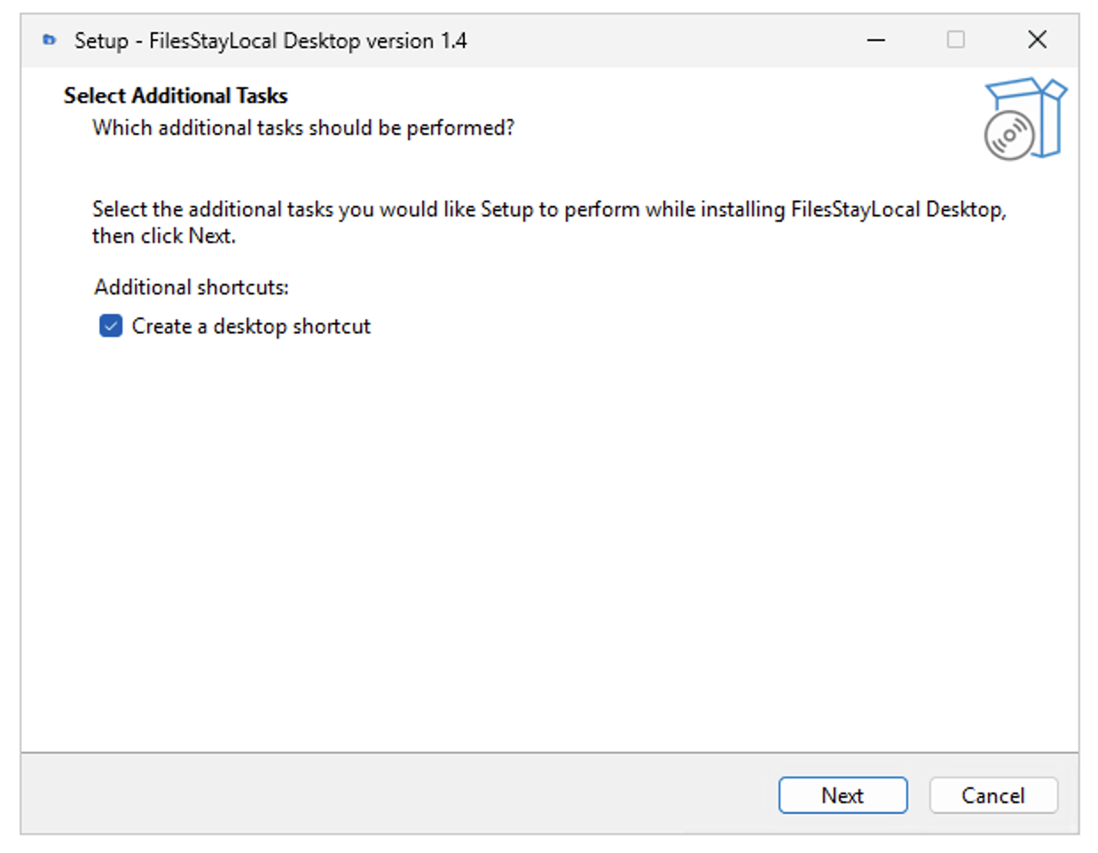 FilesStayLocal Windows installer additional tasks screen
