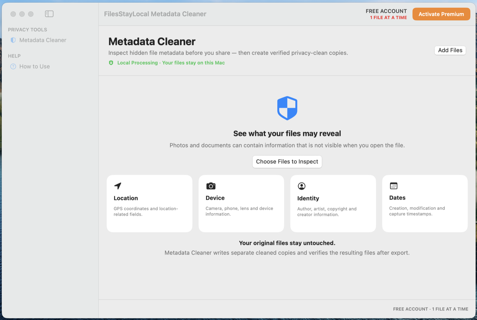 FilesStayLocal Metadata Cleaner — Start with a file