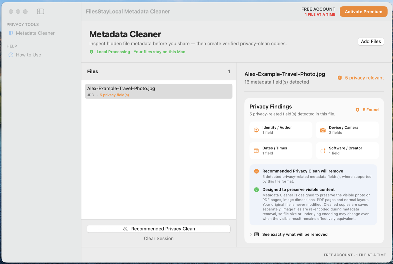 FilesStayLocal Metadata Cleaner — Metadata Cleaner application view