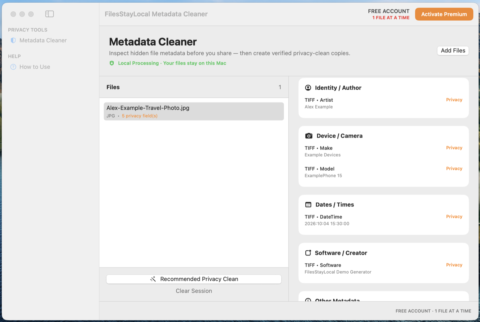FilesStayLocal Metadata Cleaner — Review privacy findings