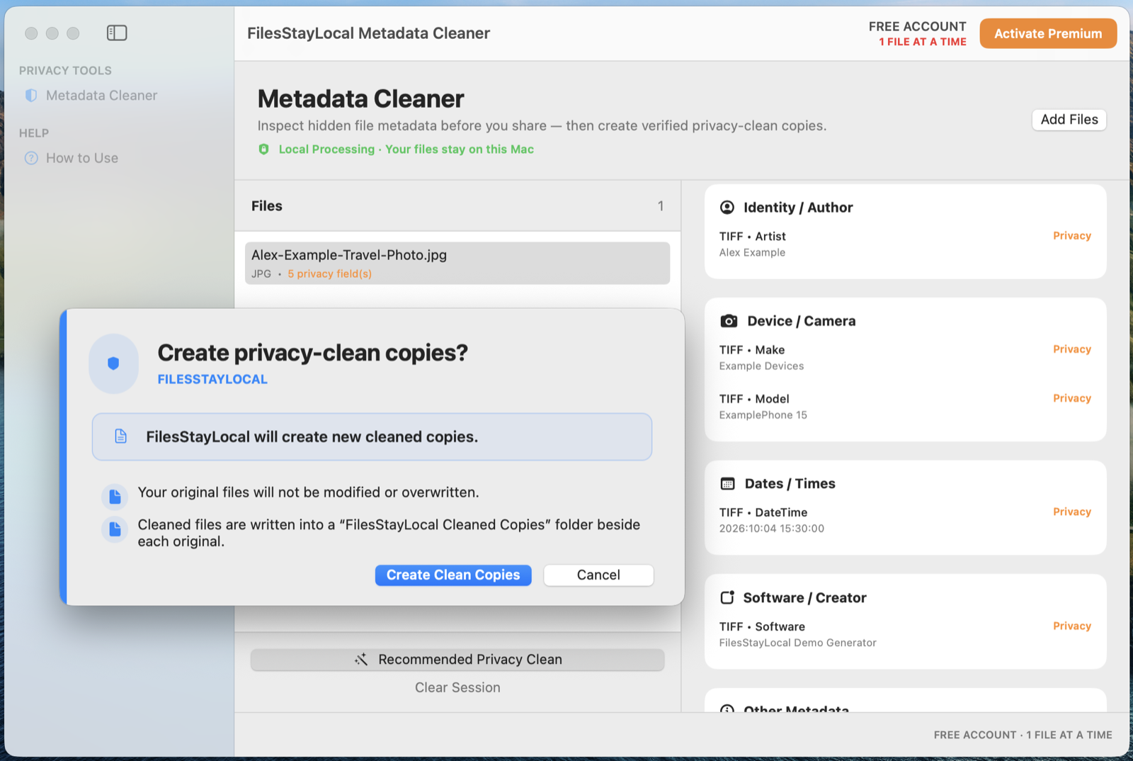 FilesStayLocal Metadata Cleaner — Create a clean copy