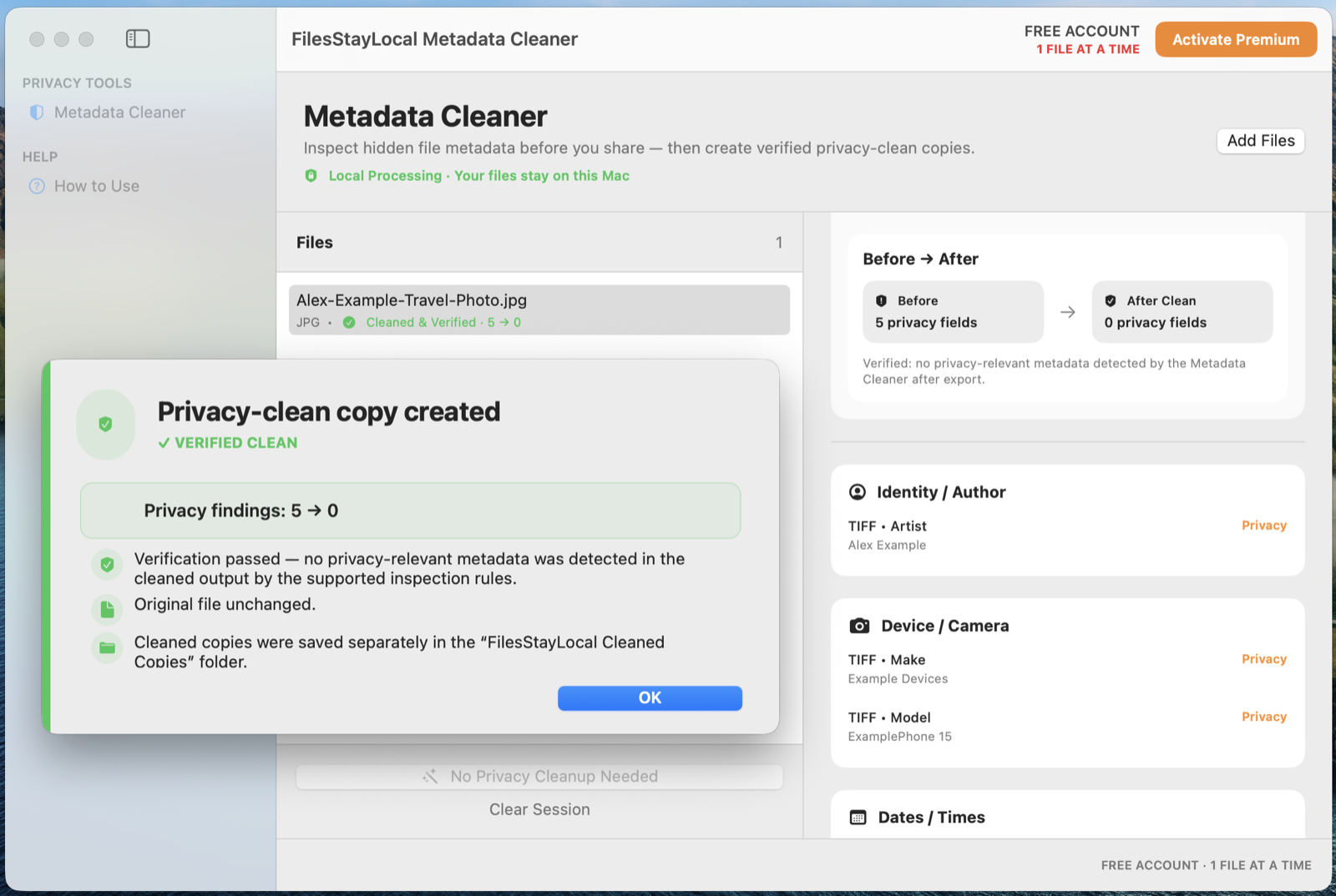 FilesStayLocal Metadata Cleaner — Verify the export