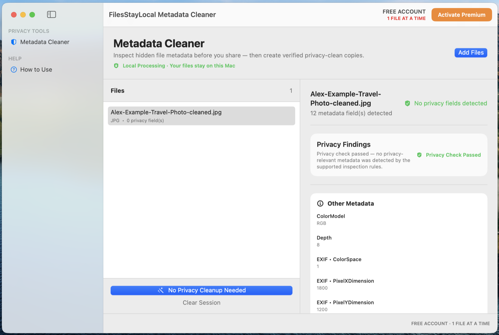 FilesStayLocal Metadata Cleaner — Clean result