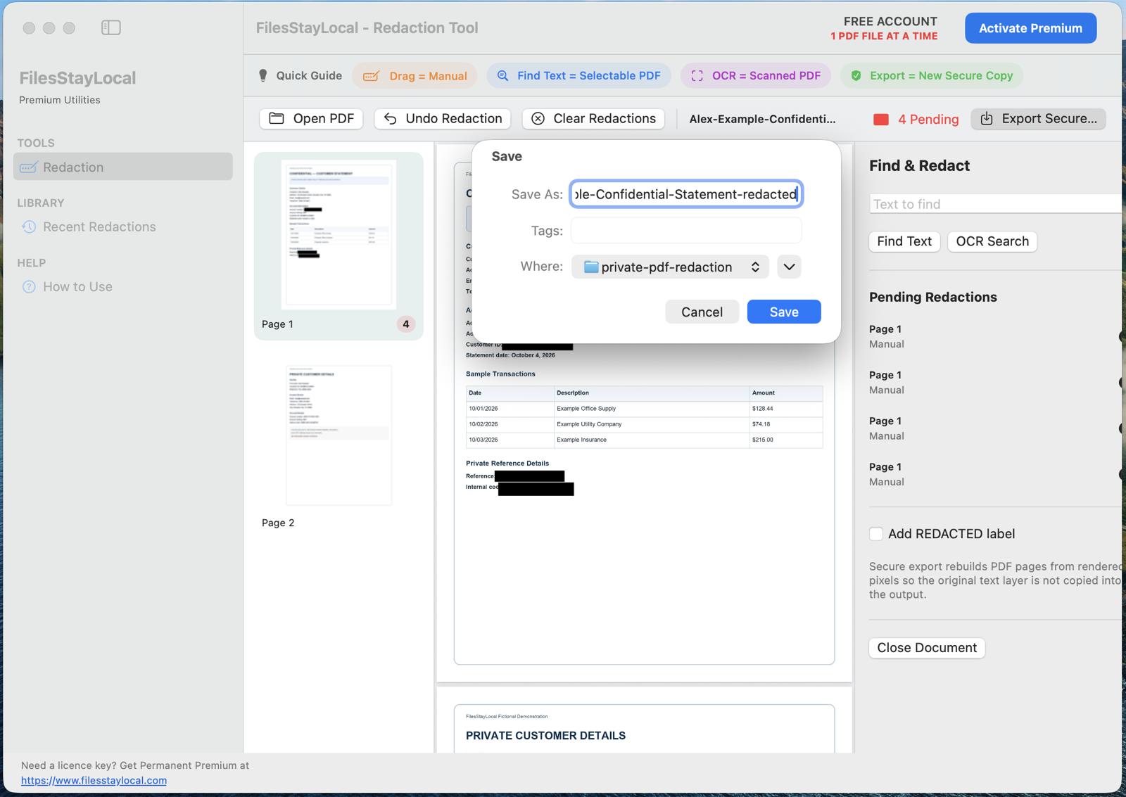 FilesStayLocal Private PDF Redaction — Verify the exported copy